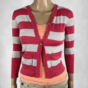 Red / pink grey striped 2000s cardigan